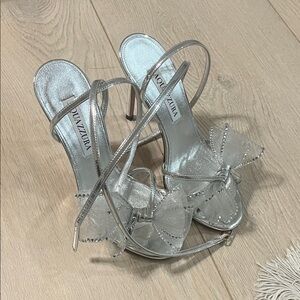 Aquazzura size 35 (5) Metallic Silver Bow Heels